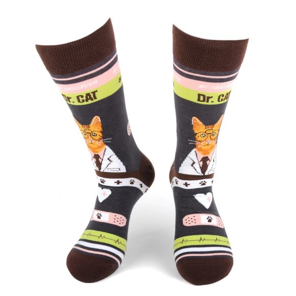 Health Care Heroes -Dr. Cat- Novelty Socks S/M - Picture 1 of 10
